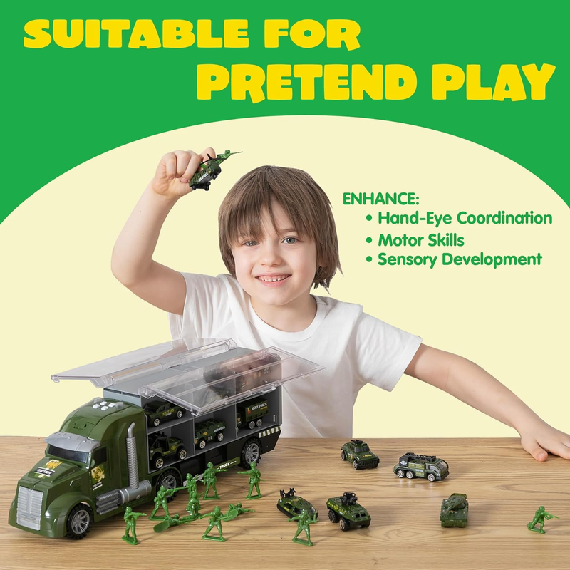 25 in 1 Military Kids Truck Toy Set w/ Tanks Soldiers Lights Sounds 3+3