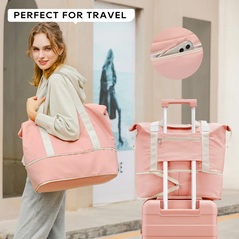 2Pc Travel Duffel Bag Set Waterproof Carry On Weekender w/ Toiletry Bag4