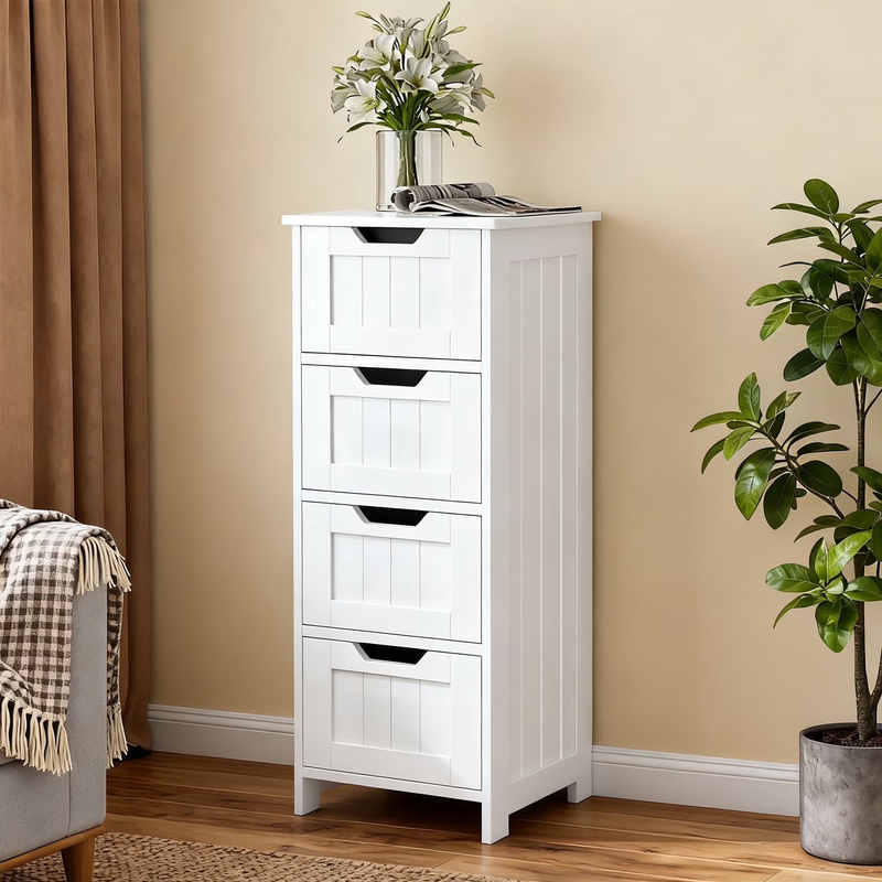 Floor Bathroom Storage Cabinet with 4 Drawers Freestanding Organizer White8