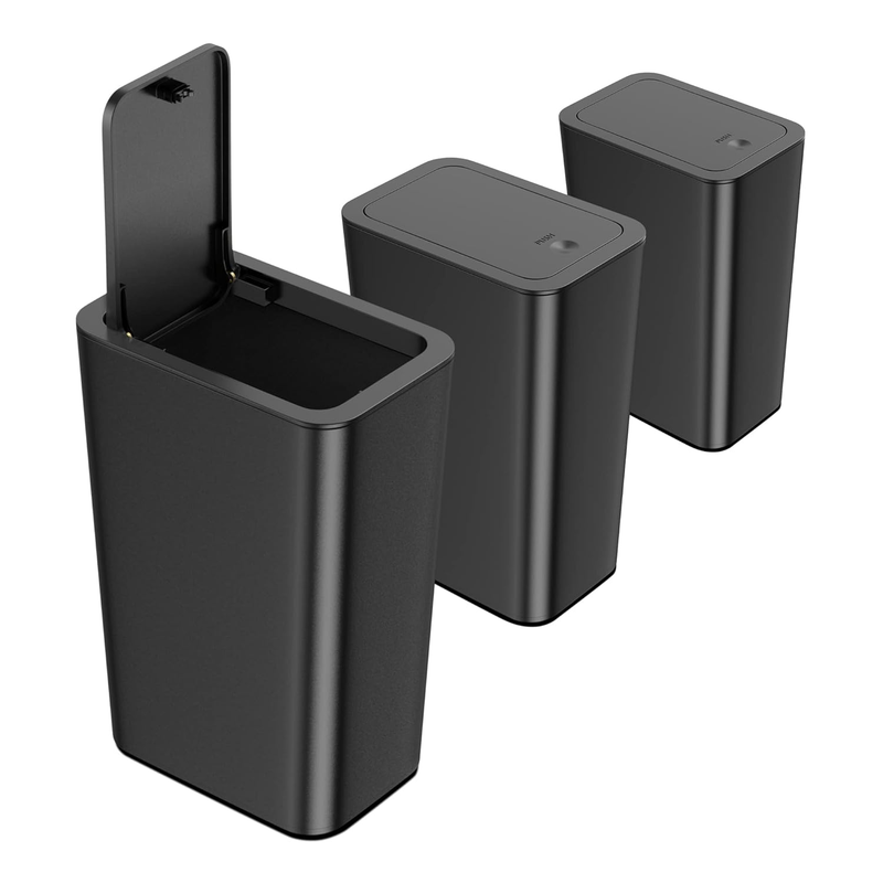 3-Pack 10L (2.6 Gal) Slim Trash Cans with Lid Black Bathroom Kitchen Waste Bin8