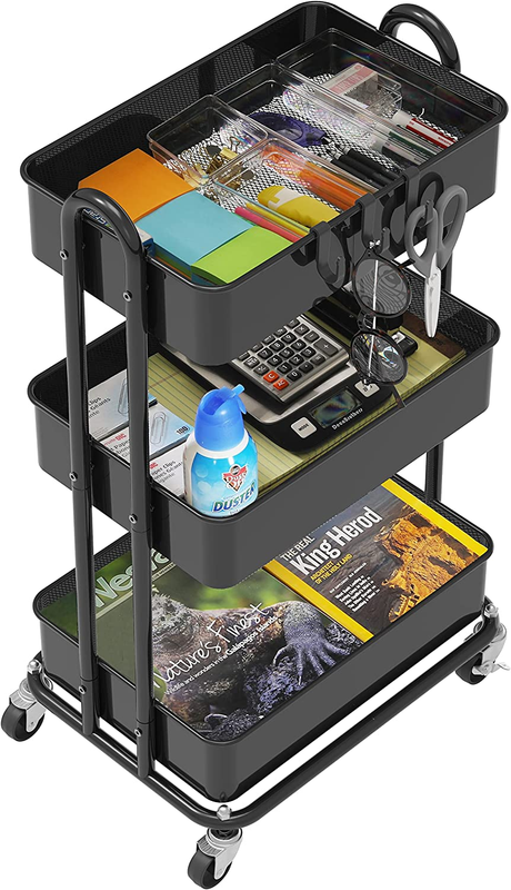 3-Tier Heavy Duty Metal Utility Rolling Cart, Black2