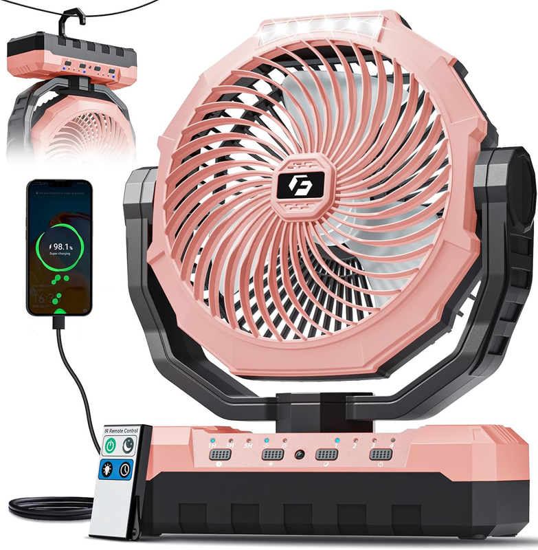 3-in-1 Rechargeable Camping Fan 24000mAh Fan Light Portable Pink10