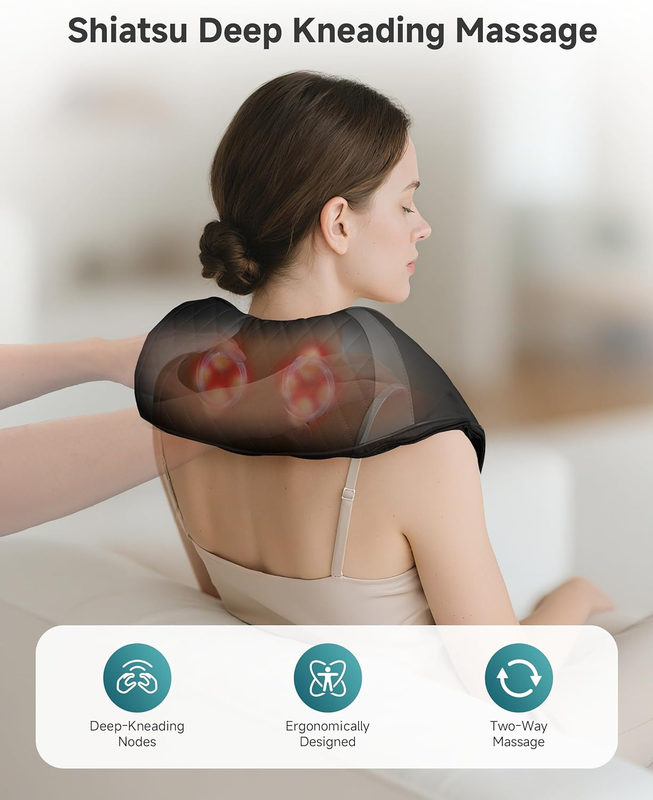 Cordless Neck Massager with Heat, Rechargeable Shiatsu Neck Back Massager for Pa1