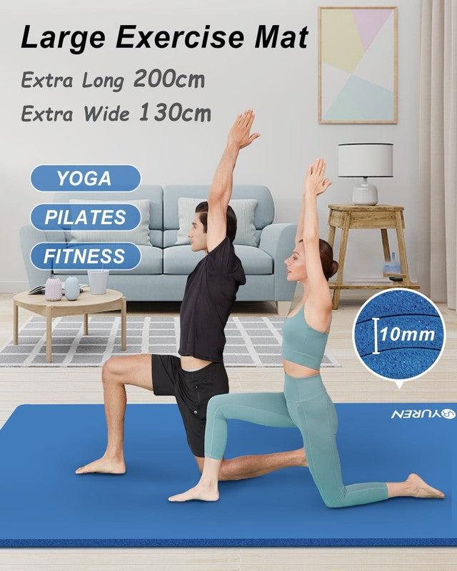Large Exercise Mat 10Mm Thick NBR Foam for Home Gym Fitness Workout, Blue, 78X515