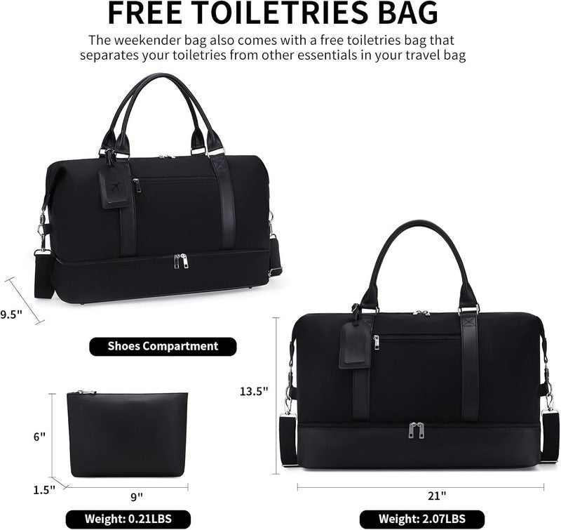 21in Women Weekender Duffle Bag 2Pc Canvas Leather Carry On Shoe Compartment1
