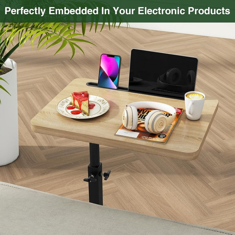 C-Shaped 360° Swivel Adjustable Side Table Natural Wood Sofa/Bed6