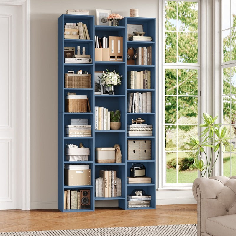 21-Cube Bookcase, 71’’ Tall Wooden Bookshelves with Adjustable Shelves, Triple W5