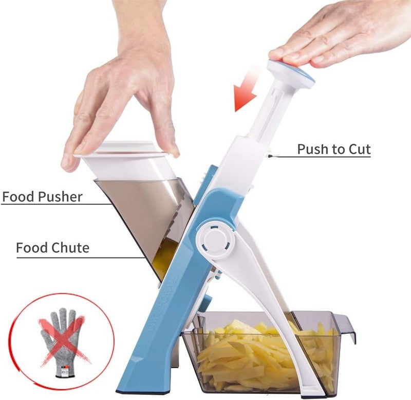 Safe Mandoline Slicer 5 in 1 Vegetable Cutter, Strips Julienne Dicer Adjustable 1