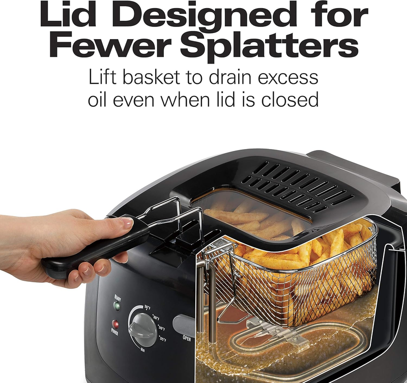 Cool Touch Electric Deep Fryer with Basket and Lid, 2 Liters / 8 Cups Oil Capaci4