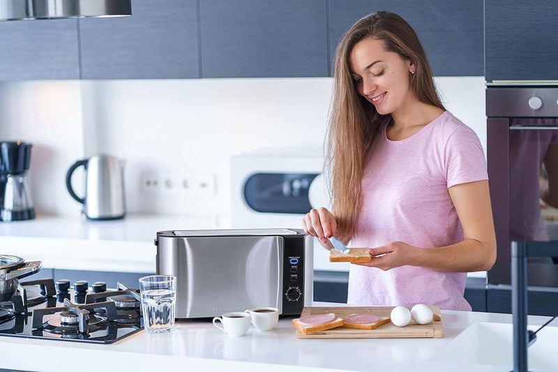 4 Slice Long Slot Toaster, 6 Settings, Defrost, Reheat, Wide Slots, Black SS1