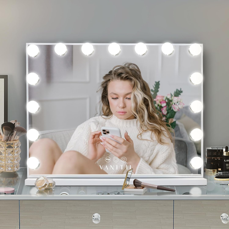 Hollywood Vanity Mirror VANITII 15 LED Bulbs Dimmable USB Lighted Tabletop7
