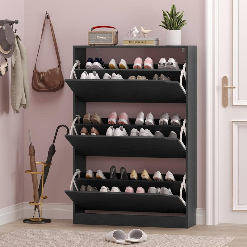 Shoe Storage Cabinet 3 Flip Drawers Narrow Rack Organizer Entryway Black6
