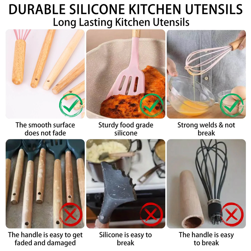19 Piece Silicone Kitchen Utensil & Knife Set Heat Resistant Pink Gift5