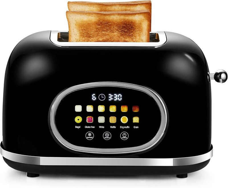 Smart Touch Screen 2 Slice Toaster Retro Stainless Steel, 6 Bread Settings Black8