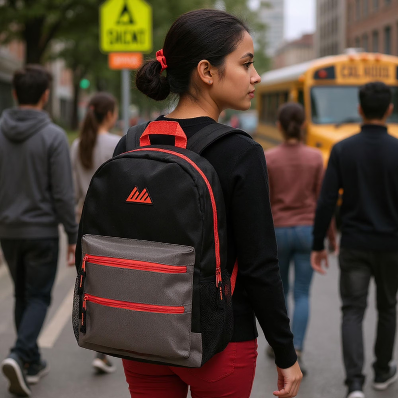 Black Red Multipocket Backpack 17" Travel School Commuter5