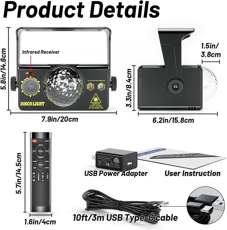 Party Lights, DJ Disco Light Disco Ball Light Sound Activated Strobe Stage Light3