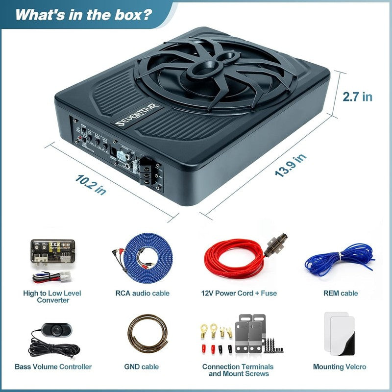 10" 800W Slim Under Seat Car Subwoofer with Built-in Amp & LED Light5