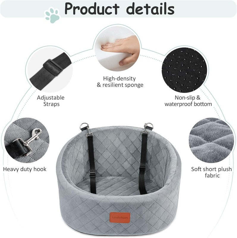 Dog Car Seat Small Dogs up to 30lbs Memory Foam Washable Anti Slip Grey2