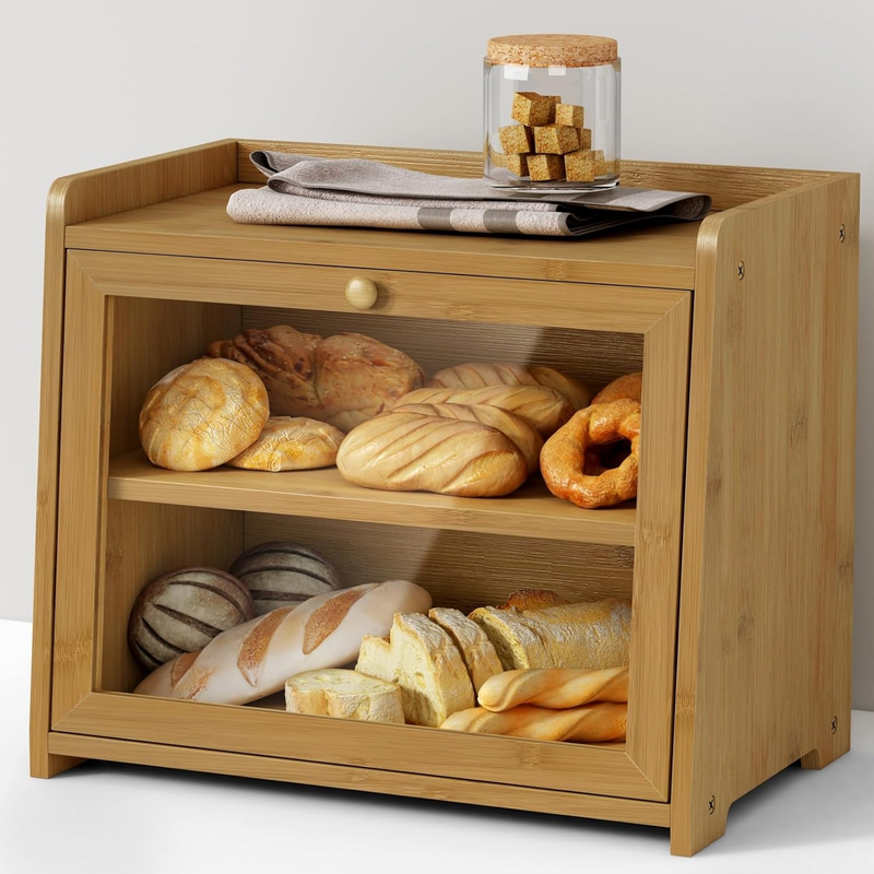 Bamboo Bread Box Wooden Counter Organizer for Bread Coffee Spices Snacks8
