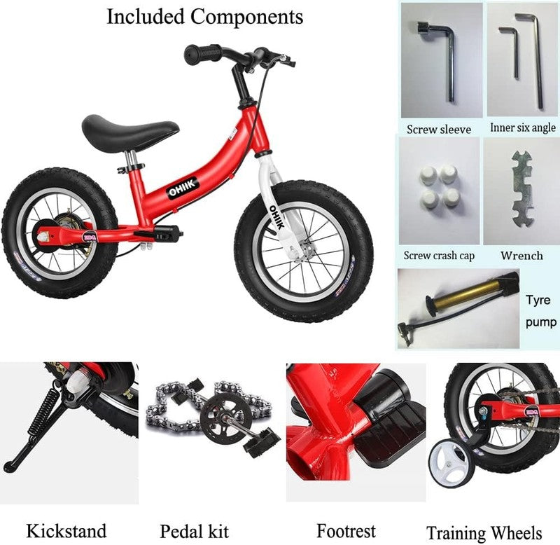 2-in-1 Kids Balance Bike to Pedal Bike 12-16 Inch Training Wheels Brakes3
