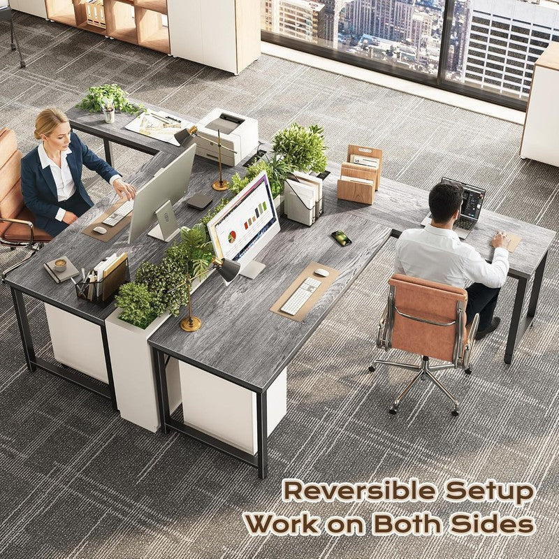 63'' L Shaped Desk w/ Power Outlets USB C Reversible Corner Desk Grey1