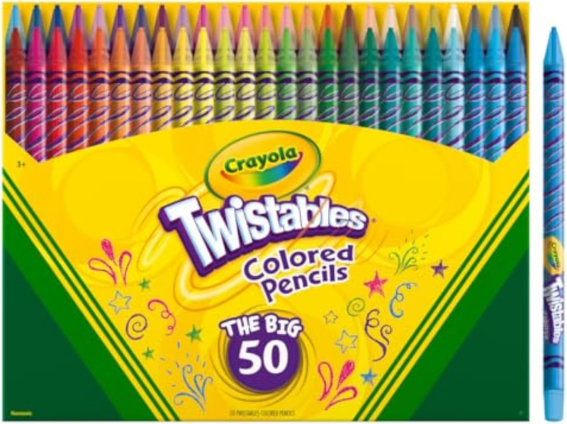 Twistables Colored Pencil Set (50Ct), Stocking Stuffer for Kids & Teens, No Shar1