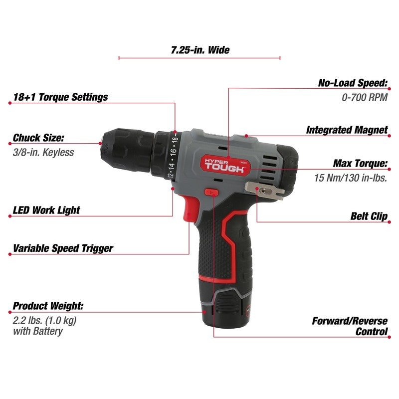 12V Max Cordless 3/8-Inch Drill Driver 50-Piece Project Kit with 1.5Ah Lithium-I1