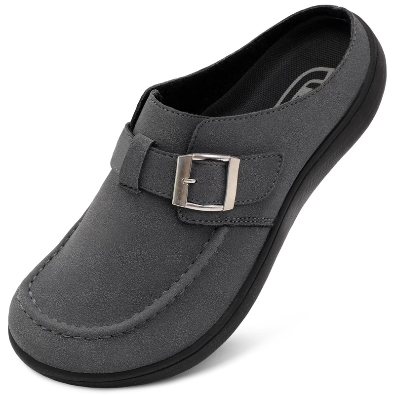 Women's Wide Suede Clogs Adjustable Buckle Comfort Mules9
