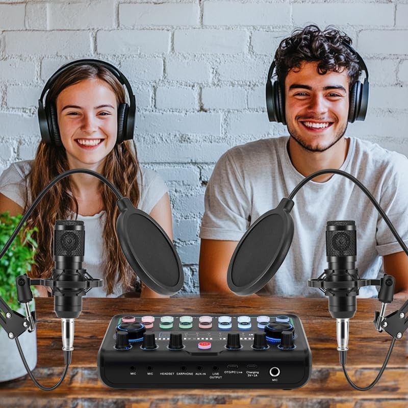 Upgraded 2025 Podcast Equipment Bundle 2 People Audio Interface Mic Studio1