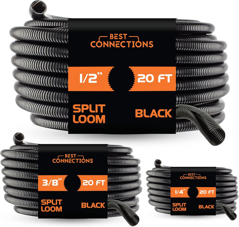 3-Pack Assorted Split Wire Loom Tubing - 1/4", 3/8", 1/2" x 20 Ft - Black7