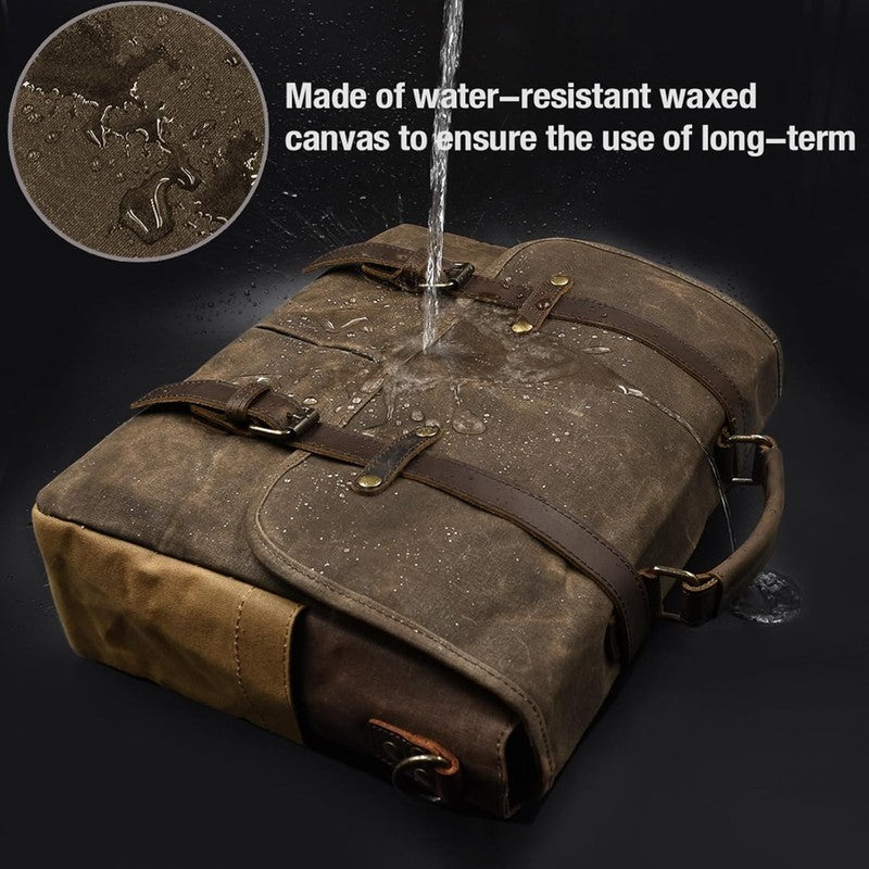 Men's 15.6" Waterproof Leather Canvas Laptop Messenger Bag Coffee Satchel1