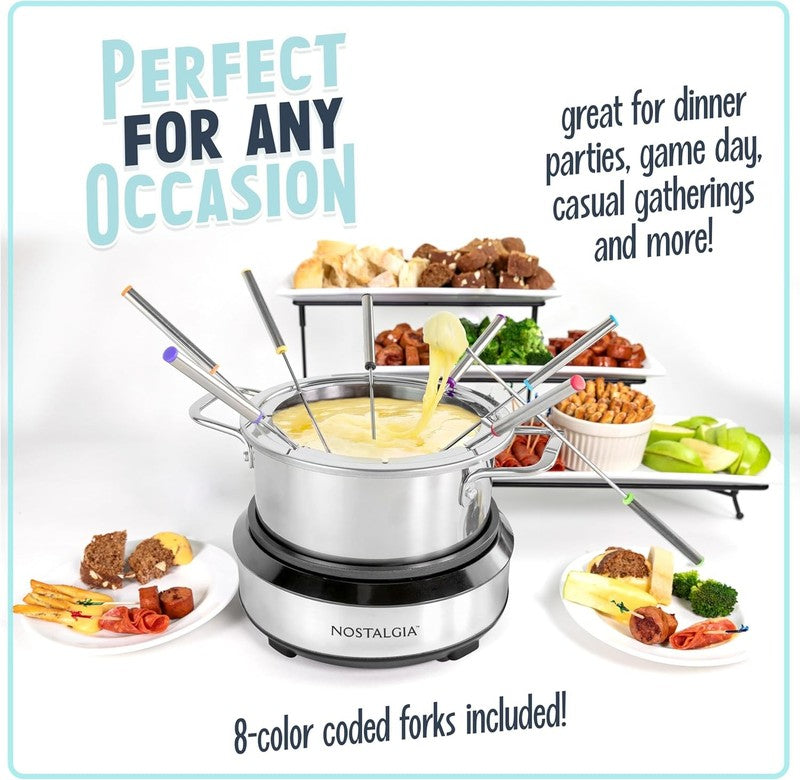 Electric Fondue Pot, 8-Cup, 8 Forks, Temp Control, Stainless Steel3