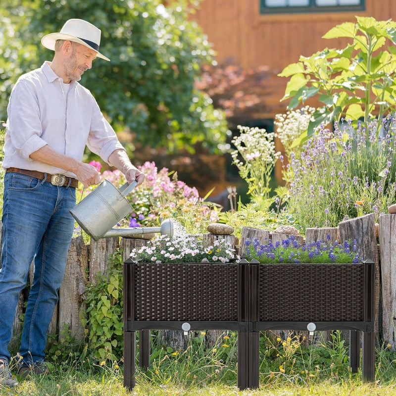 Elevated Plastic Raised Garden Bed Planter Kit for Flower Vegetable Grow 2 Set1
