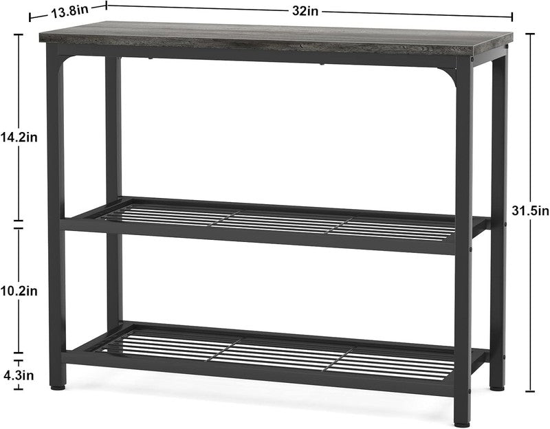 32" Modern Console Table Sofa Table Double Mesh Shelves Grey2