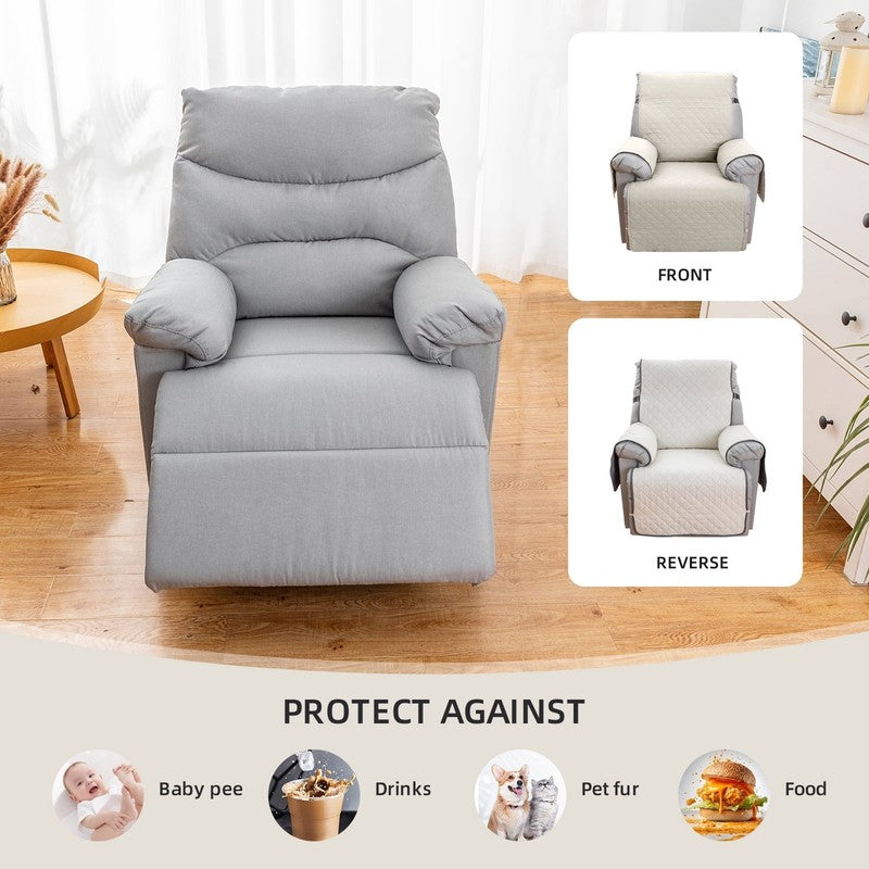 Non-Slip Recliner Chair Cover 25" Creamy White with Pocket for Dogs & Pets6