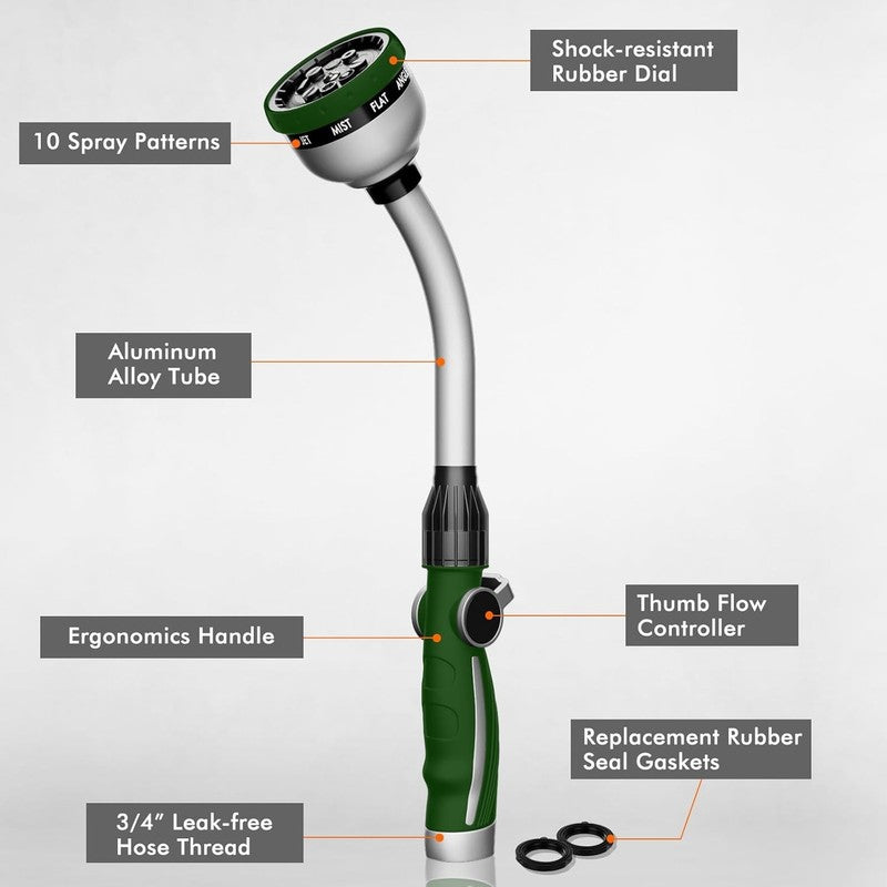Heavy Duty Metal Watering Wand with 10 Spray Patterns, 15-Inch Nozzle1