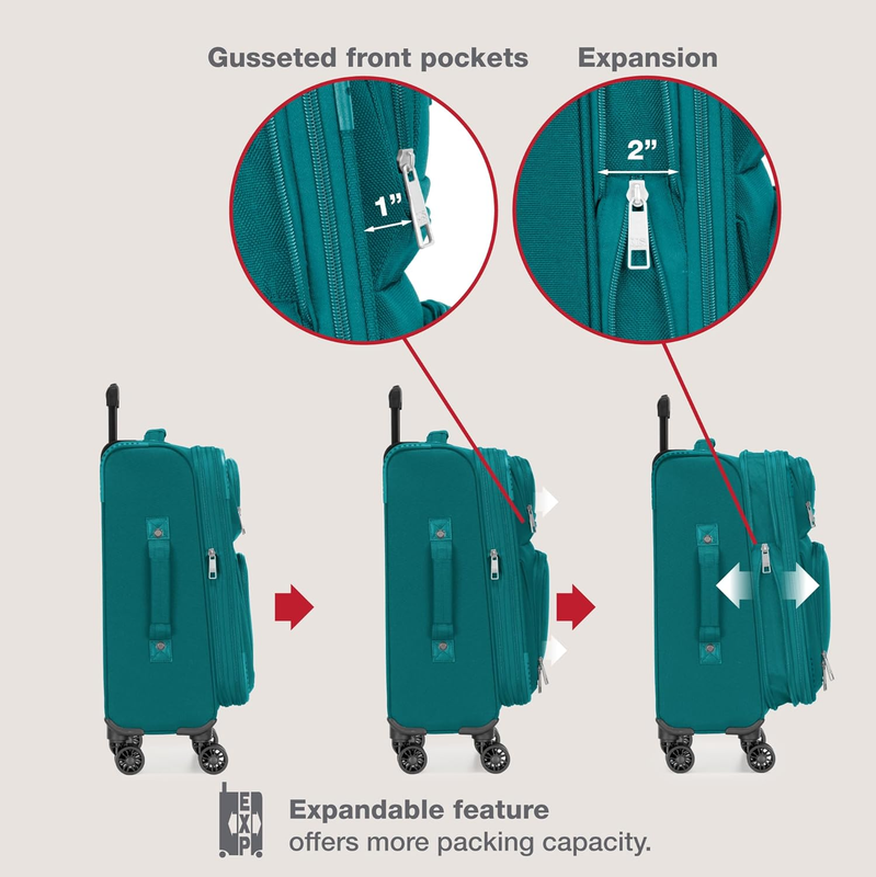 Rio Carry On Suitcase Lightweight Softside 4 Wheel Spinner Set Teal5