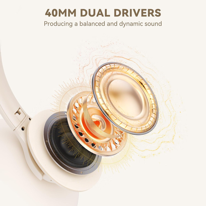 Bluetooth Over Ear Headphones 65H Playtime Wireless Headset Mic Bass3