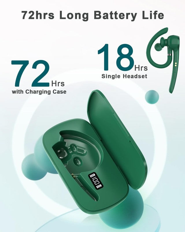 Bluetooth Headset V5.1 Wireless Earpiece 72H Talk 500mAh Case Hands Free Green1