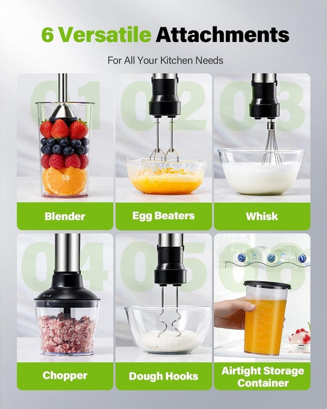 6-In-1 Immersion Blender, 1000W Hand Blender with 20 Speeds, Scratch-Resistant S1