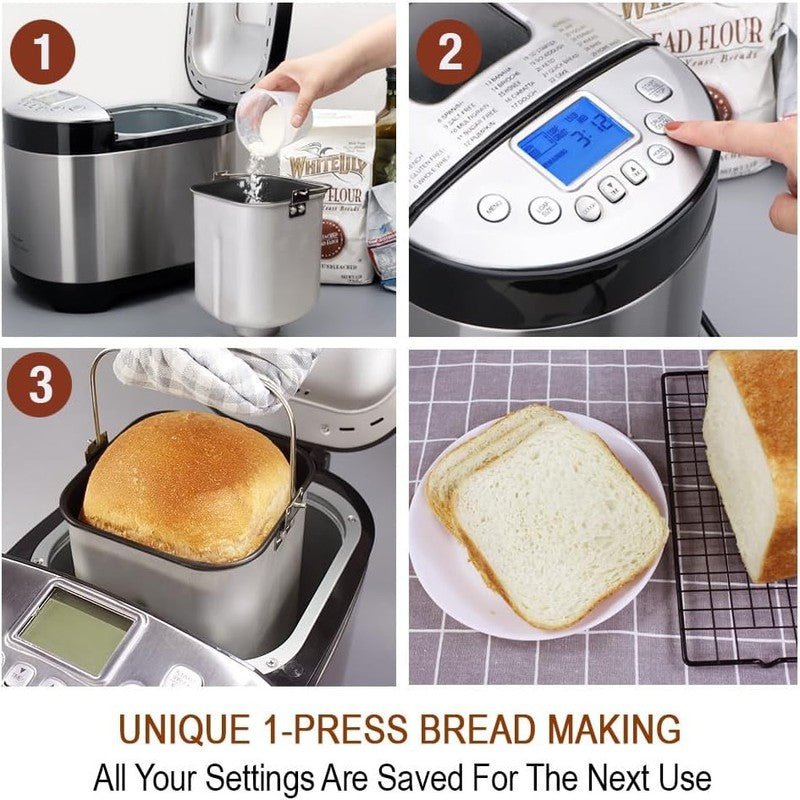 29-in-1 Smart Bread Maker 2LB 1.5LB 1LB Gluten Free Stainless Steel2