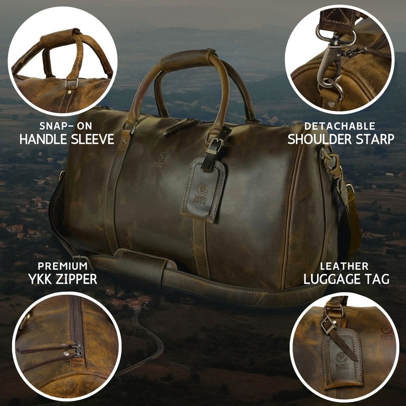 Leather Duffle Bag Men Travel Gym Carry On Overnight Weekender Rustic Town3