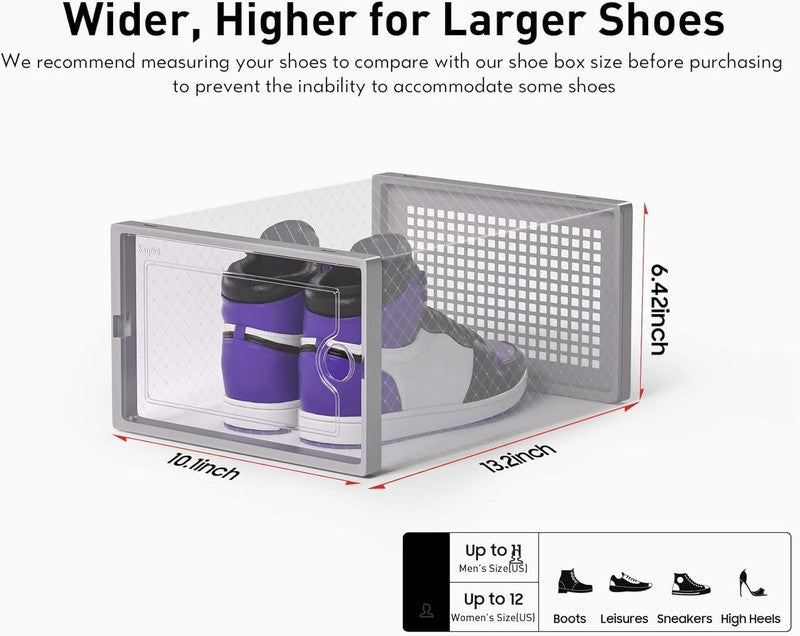 12 Pack X Large Clear Shoe Storage Boxes, Stackable Organizer Bins, Grey1