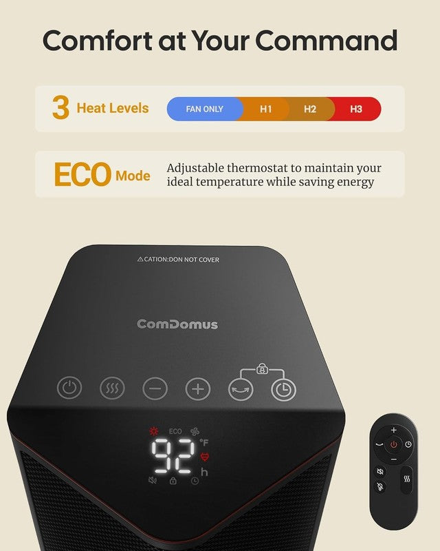 1500W Small Space Heater Portable w/ Thermostat 70° Oscillation Black1