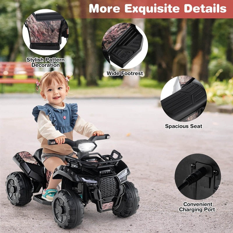 6V Electric Kids Toy Car Black with Music, Story & USB Front Storage Basket3