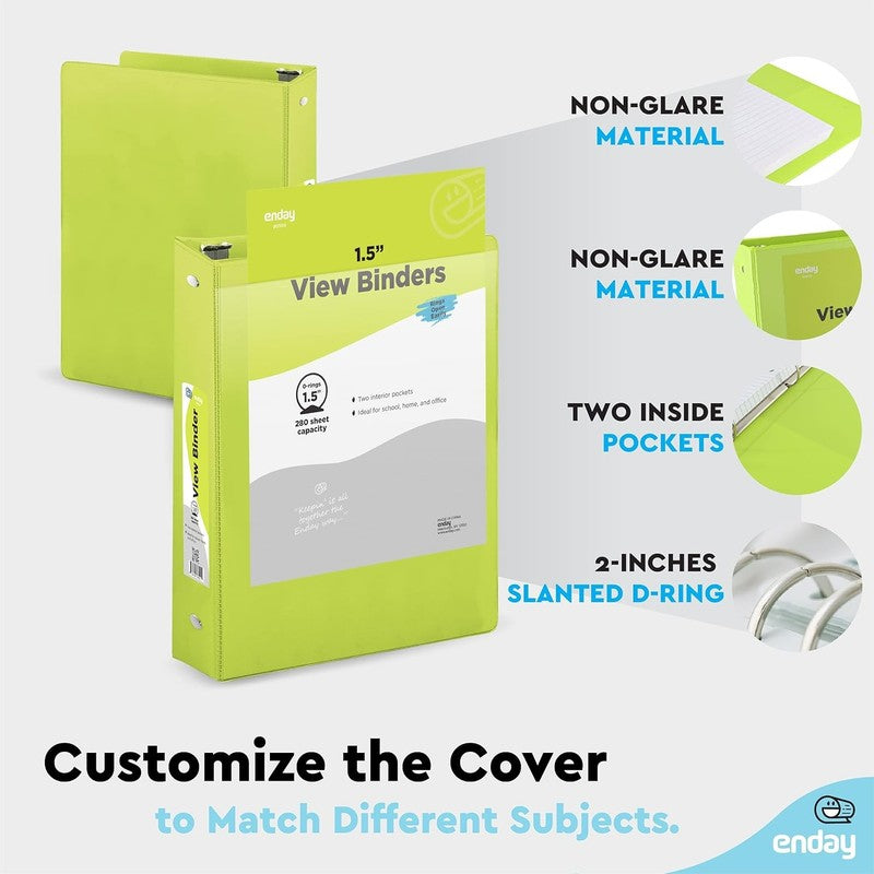 3 Ring Binder, 1.5 Inch Clear View Cover with 2 inside Pockets Binder, Colored S3