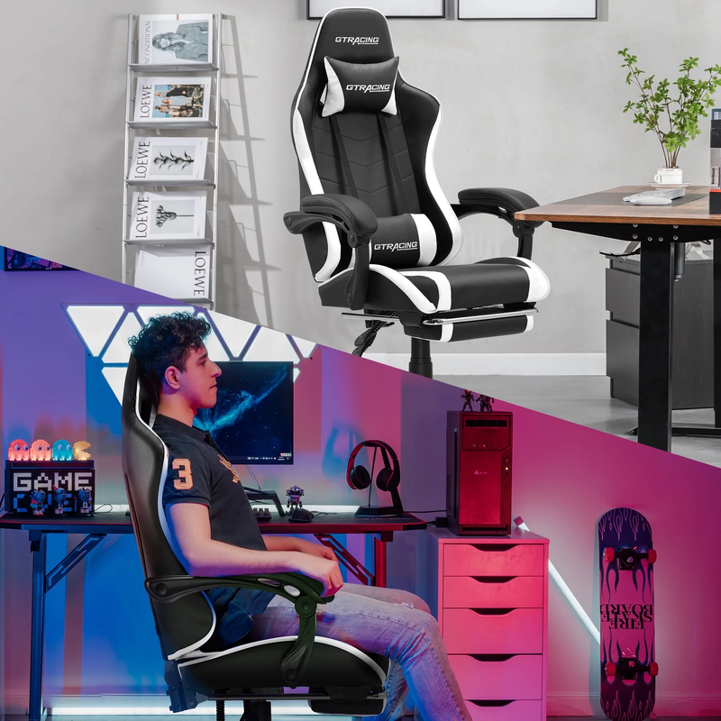 Ergonomic Gaming Office Chair GTWD 200 Adjustable Pillows Footrest White1