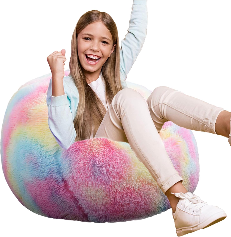 Fluffy Bean Bag Chair for Kids 2.5FT Memory Foam Faux Fur Rainbow8