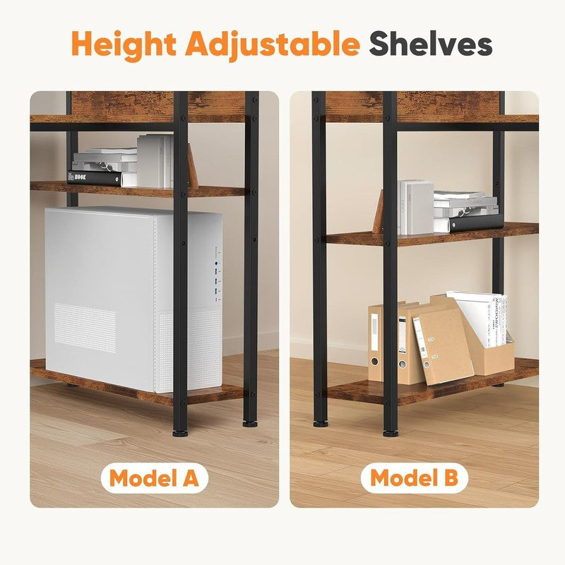 47'' L Shaped Desk Corner Computer Table Gaming Shelf Home Office Brown5
