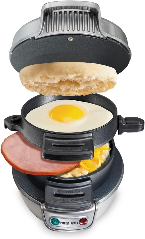 Breakfast Sandwich Maker with Egg Cooker Ring, Customize Ingredients, Perfect fo8